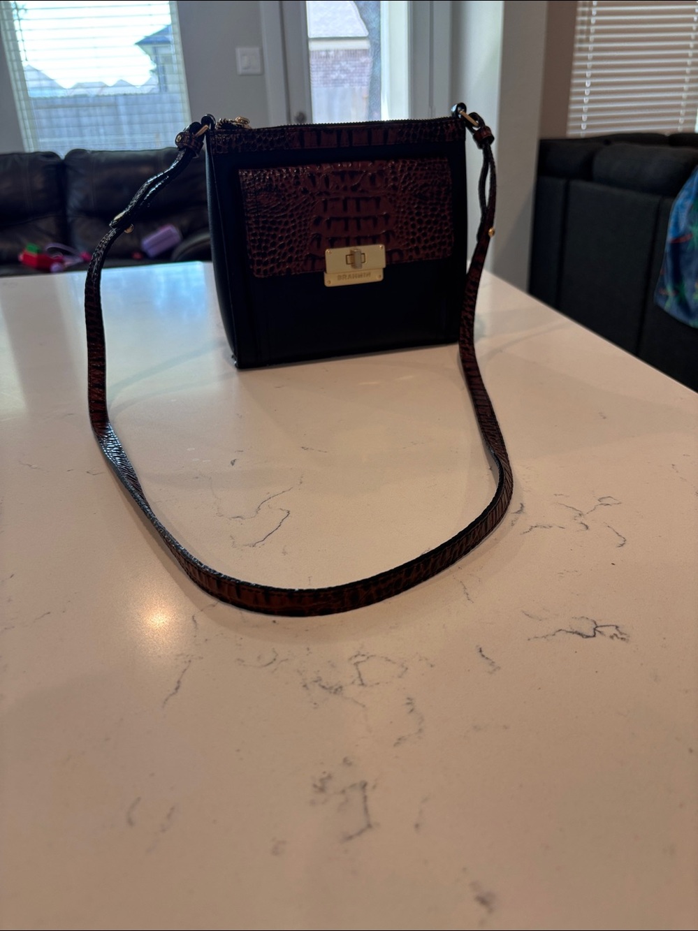 Brahmin Black & Brown Croc-Accent Crossbody - Picture 2 of 8
